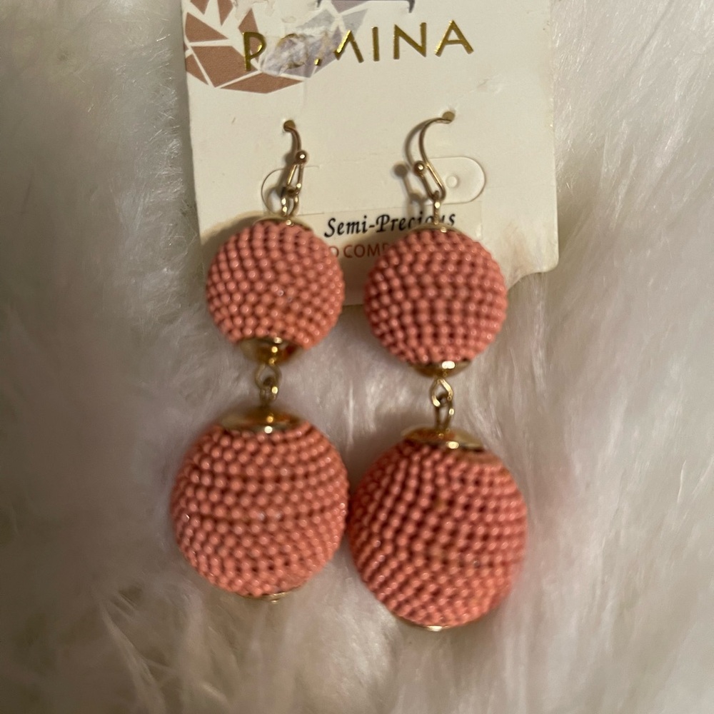 Pomona Double Layer Seed Bead Earrings-Peach New with Tags